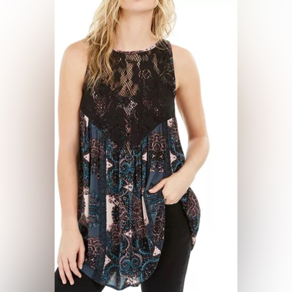 NWT Free People Black Combo Count me in Boho Trapeze Mini Dress /Top XS